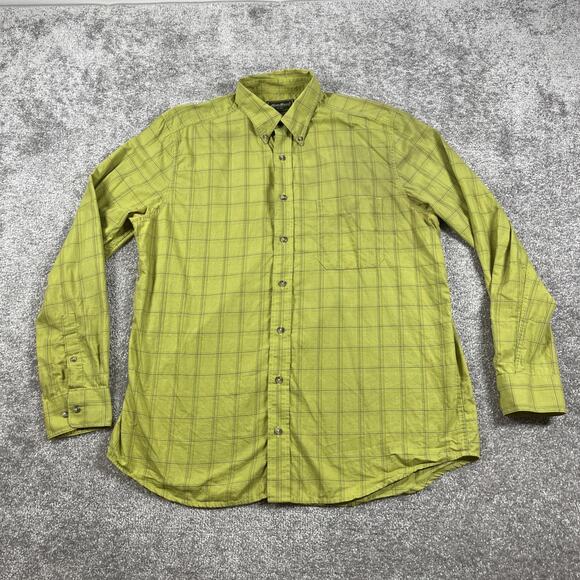 Eddie Bauer Button Down Shirt Mens Large Tall Plaid Cotton long Sleeve Green - Picture 2 of 13
